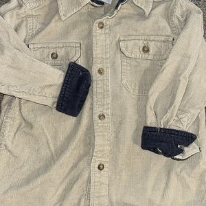 Cream and Blue Casual Button Down Shirt with Navy Accents